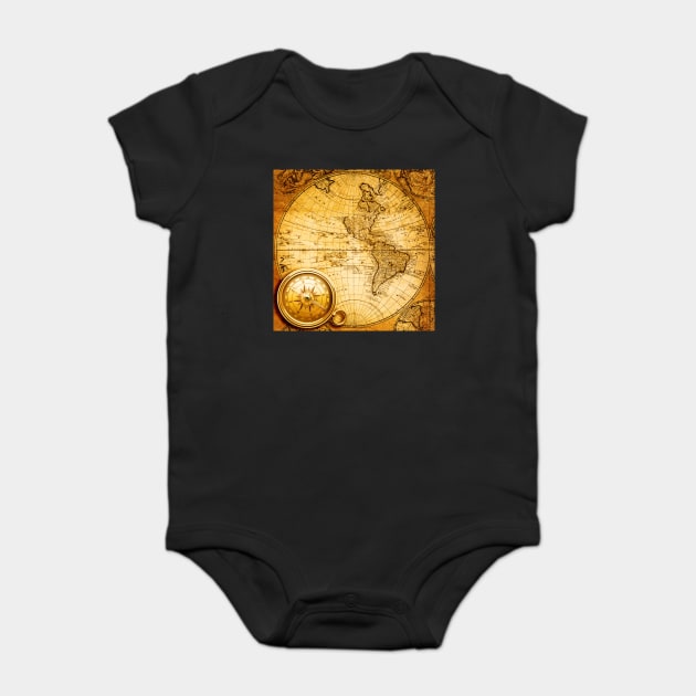 Vintage Beautiful Abstract Old Compass on Vintage Map 1746 Baby Bodysuit by Darksavage